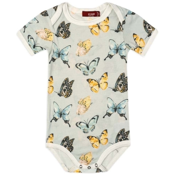 Milkbarn Butterfly Bamboo Short Sleeve One Piece 3-6mo - Picture 1 of 5